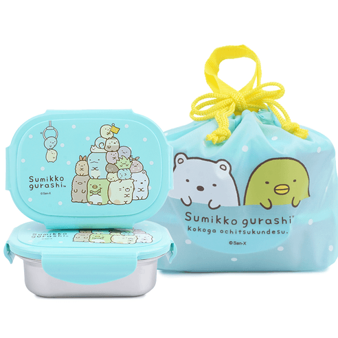 스밋코구라시 2단스텐도시락 주머니세트 민트, 1개