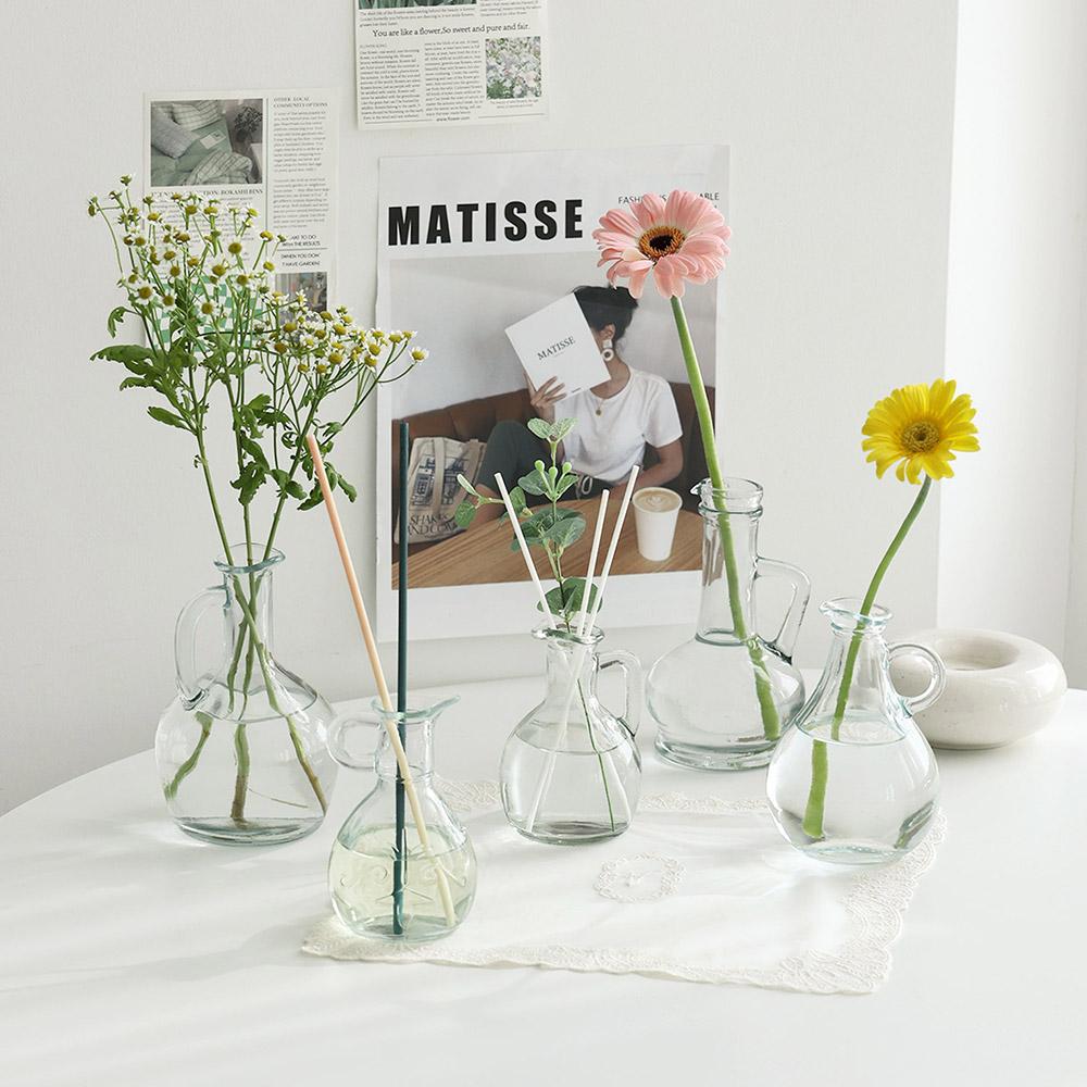 핸들 투명 케틀 유리화병 5종 손잡이화병 유리 저그 한송이화병