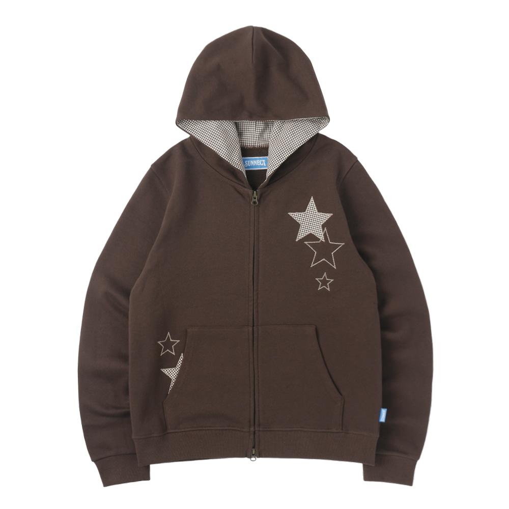 Stars Zip Up Hoodie - Brown