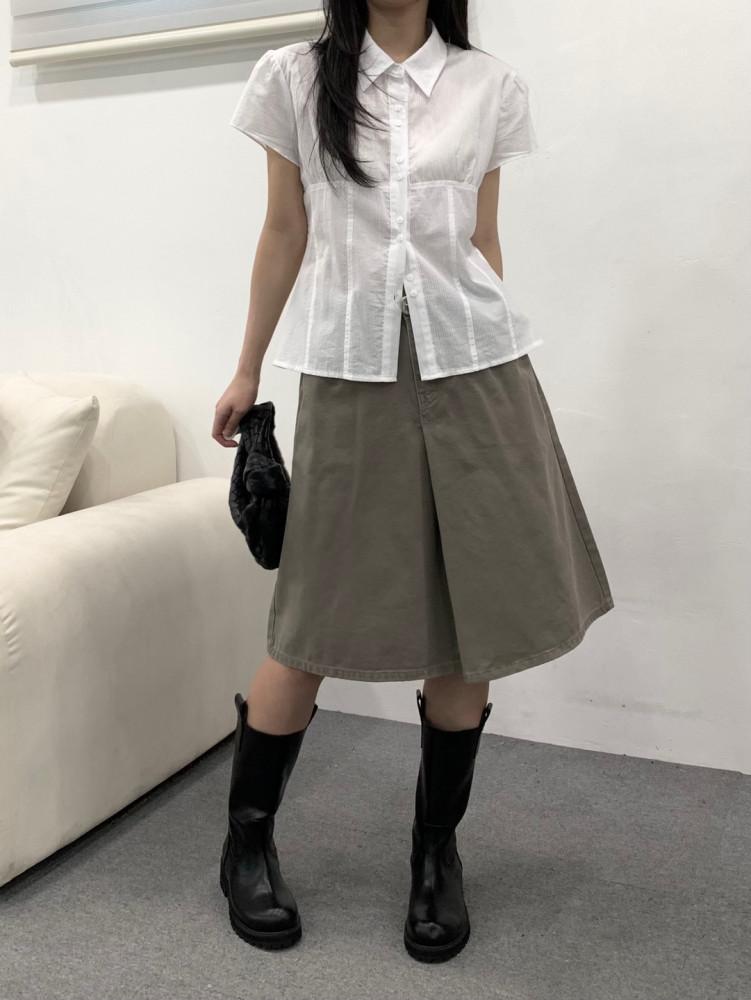 폴딩 코튼 미디 스커트 (4col)