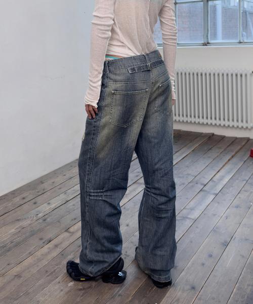 CINCH BACK CURVED JEANS-BLUE