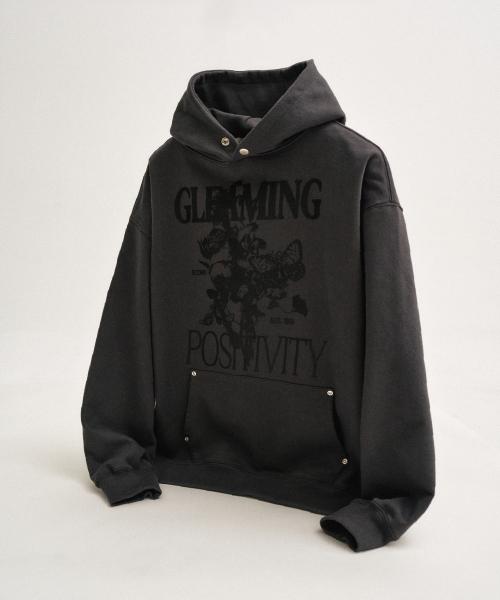 포지티브 프린트 후드티_챠콜