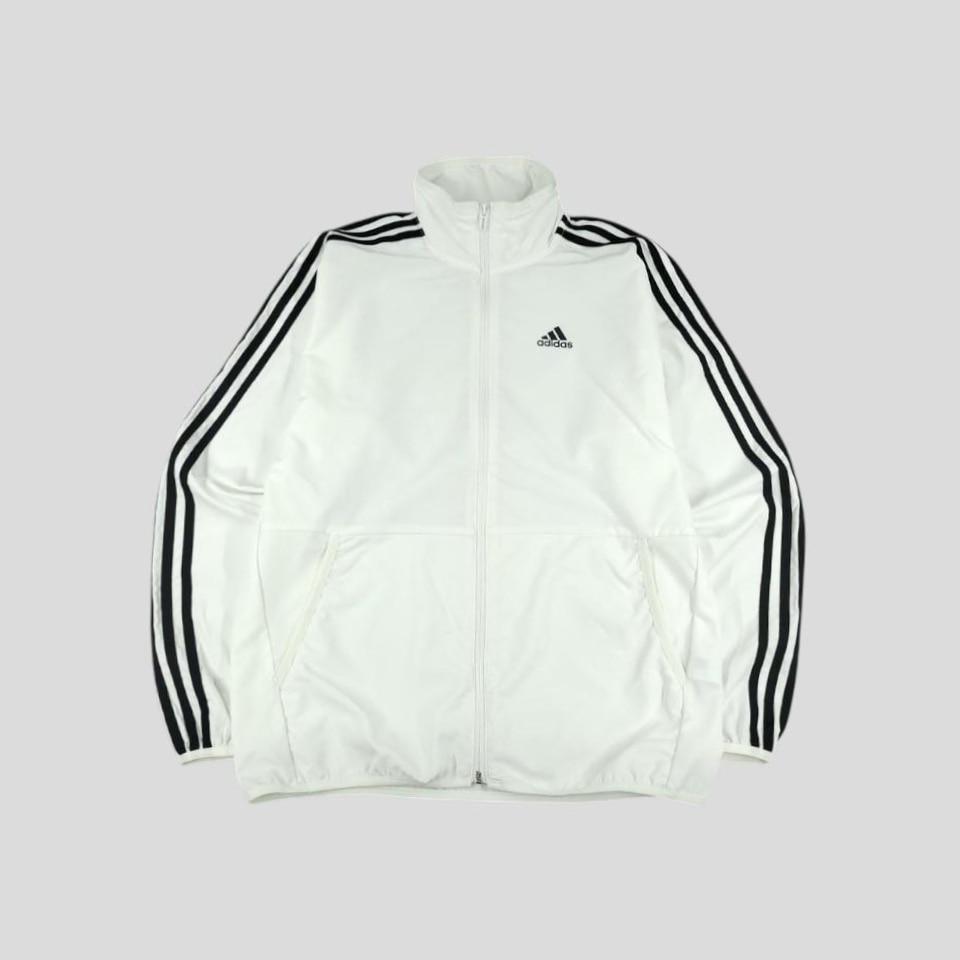 아디다스 화이트 블랙 로고 삼선 에어로레디 경량 바람막이 M