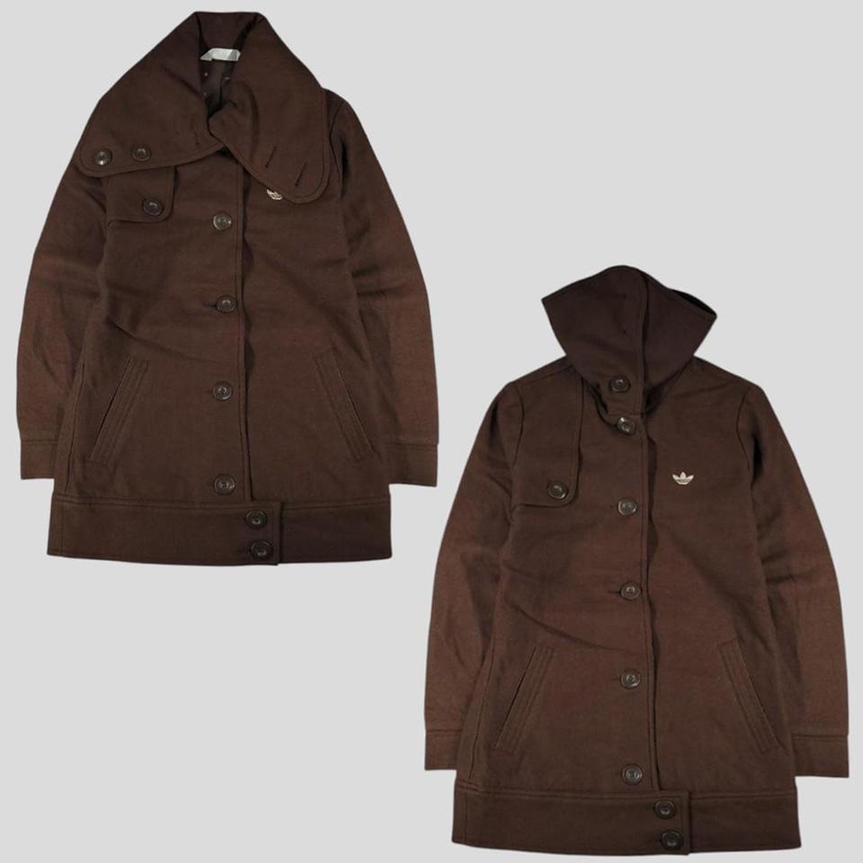 아디다스 00s 브라운 골드 글리터 트레포일 로고 빅카라 언발란스 엘보우패치 울블렌드 펠트 하프코트 반코트 S