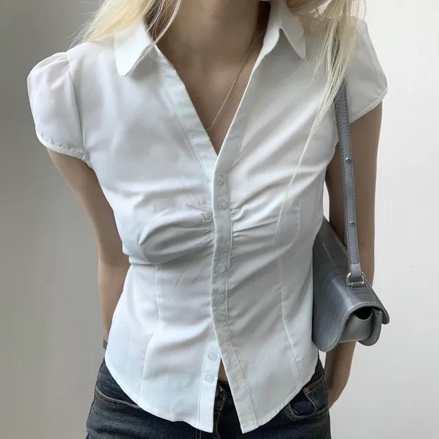 white shirring cap sleeve shirts