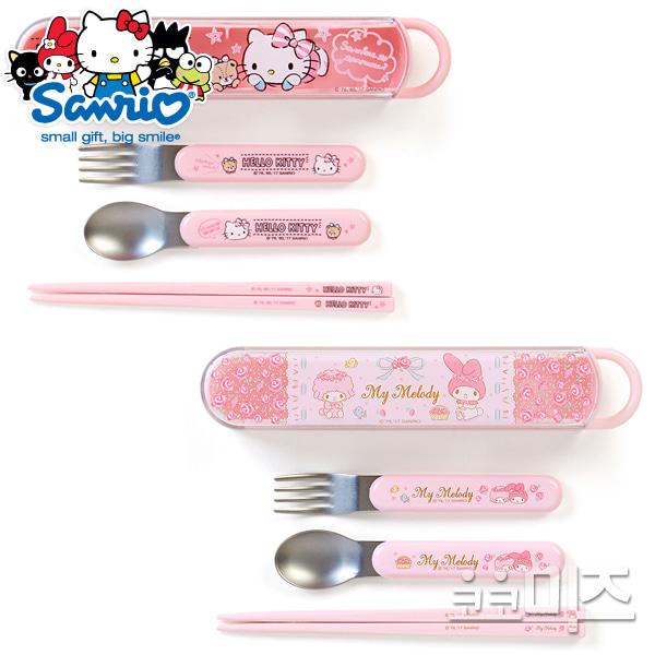 (일본) 헬로키티 마이멜로디 무소음 슬림 수저포크 트리오세트(2type)