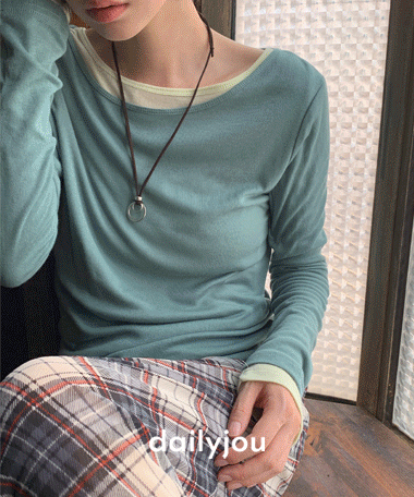 데일리쥬 [🍀봄신상/MADE] 에이든 슬림 텐셀 레이어드 긴팔 티셔츠