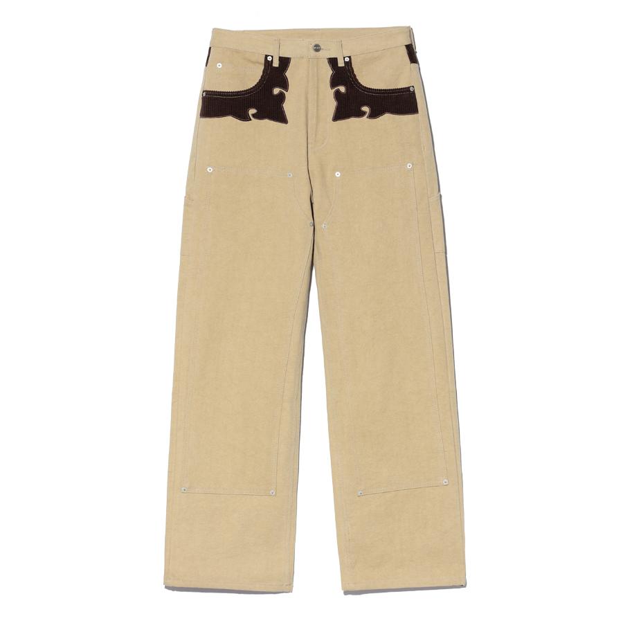 POCKET EMBROIDERED DOUBLE KNEE PANTS (CAMEL)