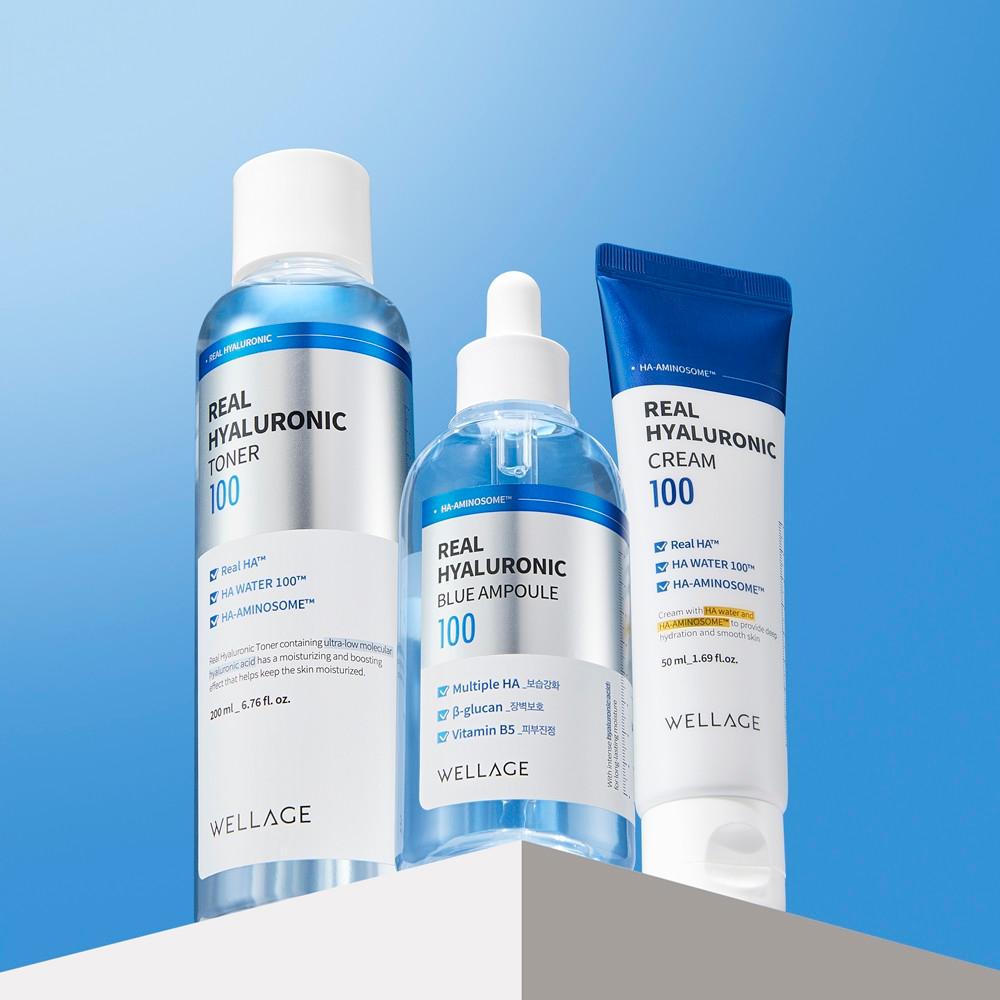 [속건조 트리플세트] 100 토너 200ml+앰플 100ml+ 크림 80ml / 히알루론산 / 수분보습 / 순도100