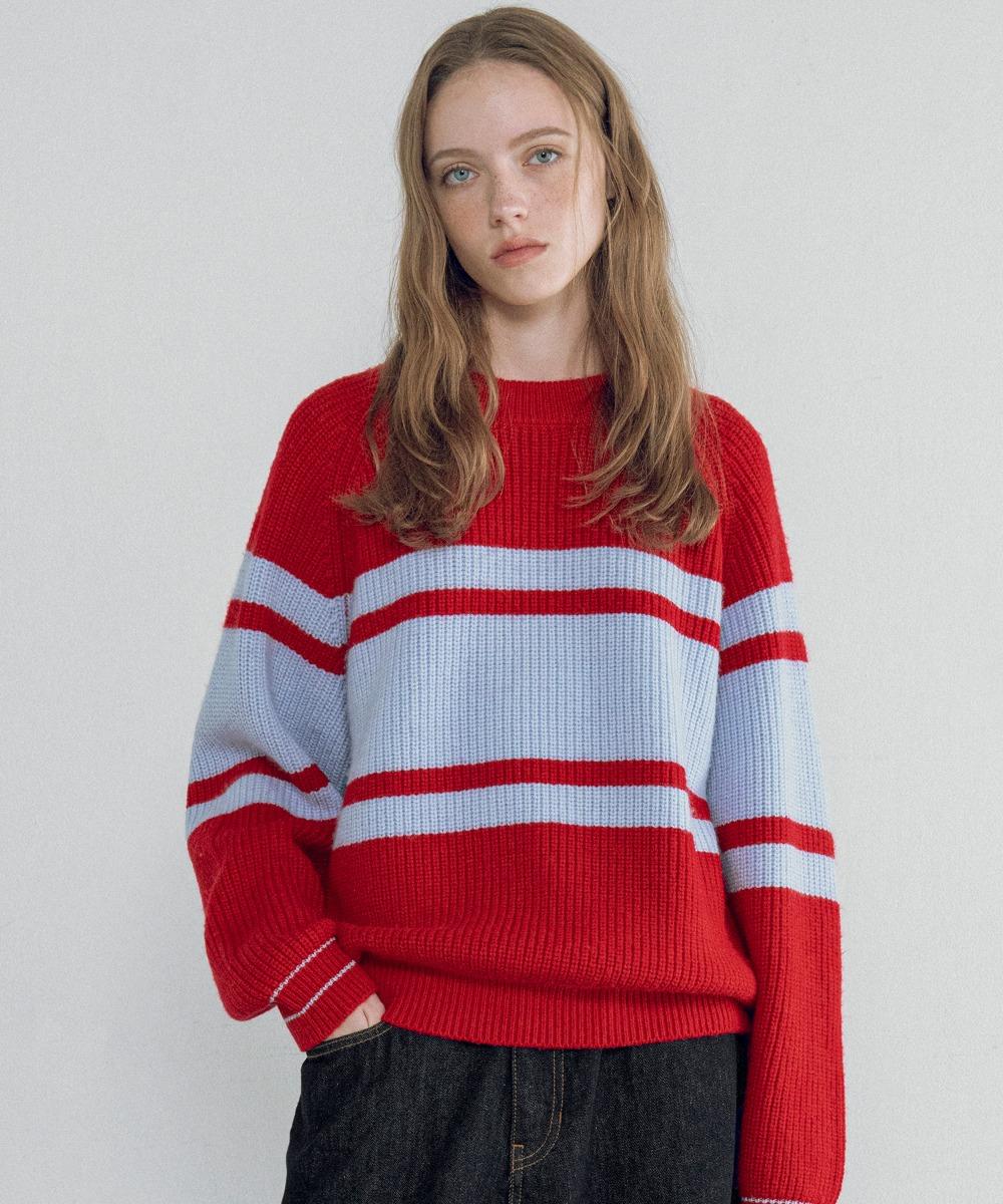 [Refurb]KN4269 스트라이프 래글런 니트_Red