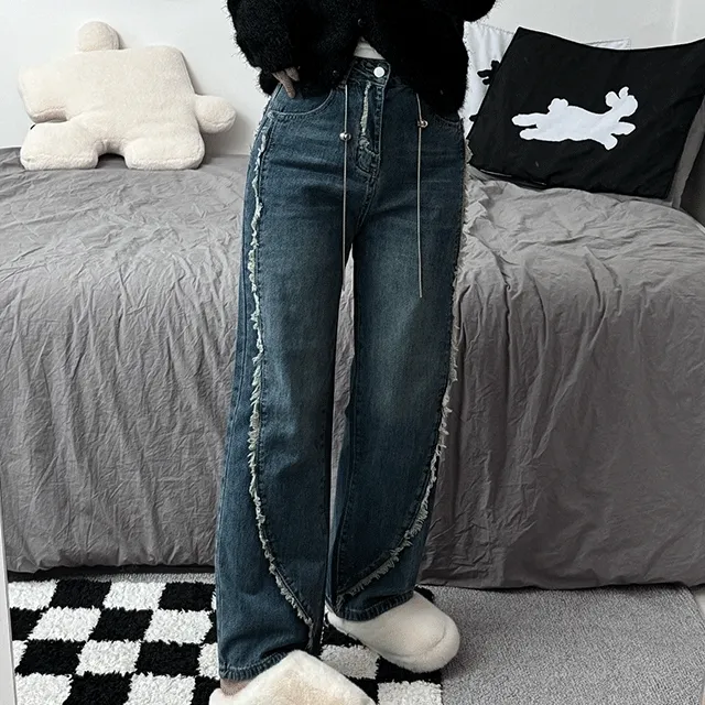 tassel wave denim pants 테슬 웨이브 데님 팬츠(벨트 줄 포함)