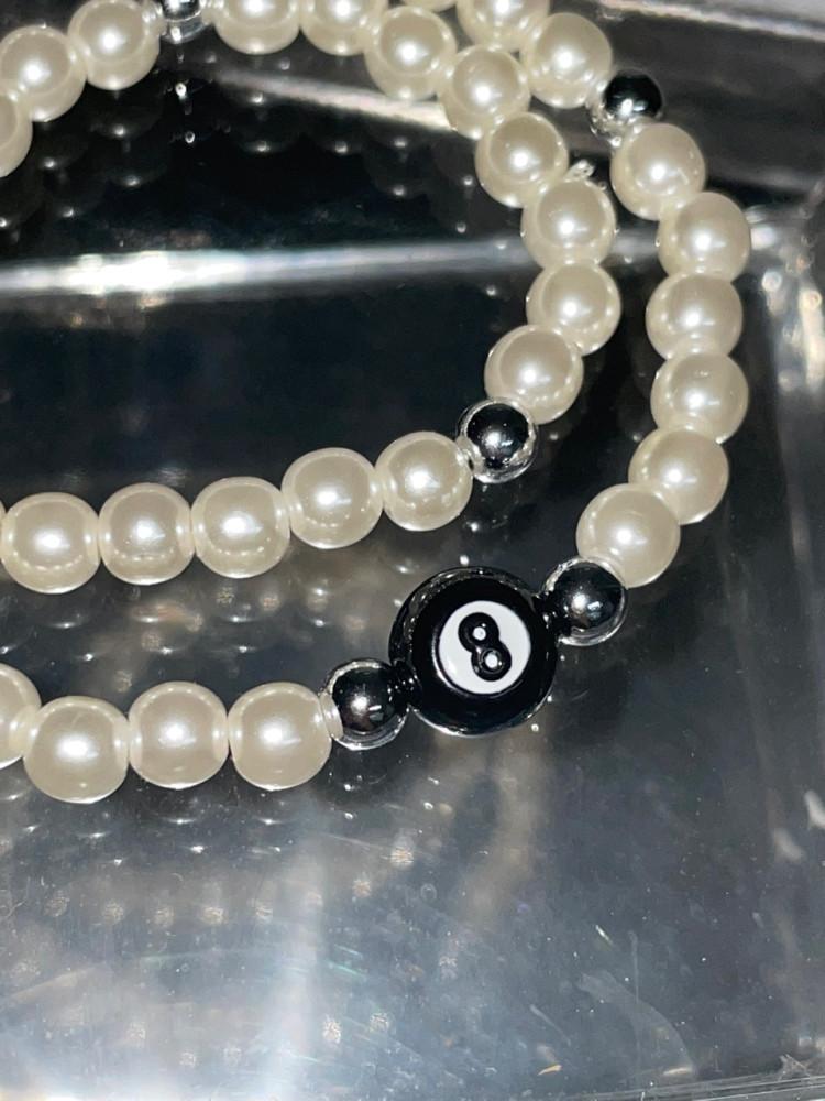 8ball 진주 실버볼 믹스 목걸이
