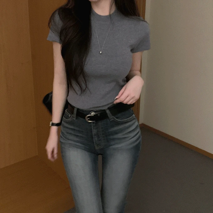 [자체제작] 문릿 비스코스 반폴라 반팔 니트 -5 color