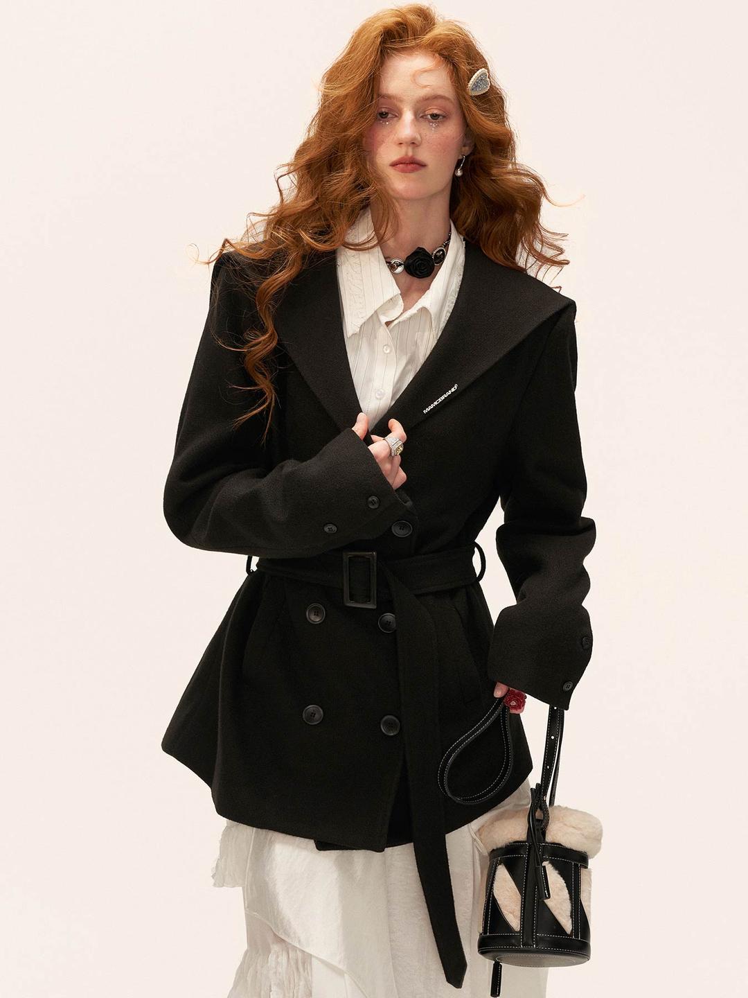 [MAMC] Double-Breasted Shawl Collar Belt Coat