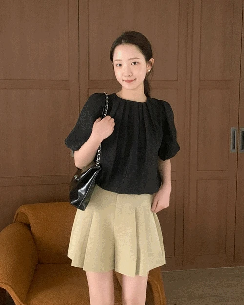 당일출고 [기간 한정 특가🔥/44-77사이즈까지]  볼륨 핀턱 셔링 블라우스 (4color)