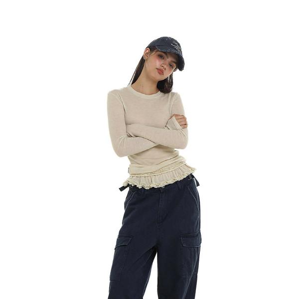 Autumn Multi-color Basic Double Lace Long Sleeve