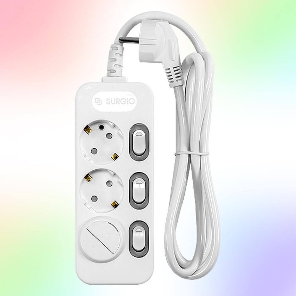 [써지오] 안전멀티탭 3구개별 1.5m+안전커버 멀티콘센트 전기절약 대기전력 차단
