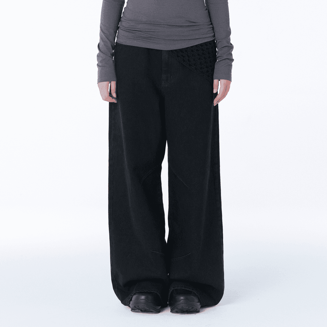 Pocket denim wide pants BLACK