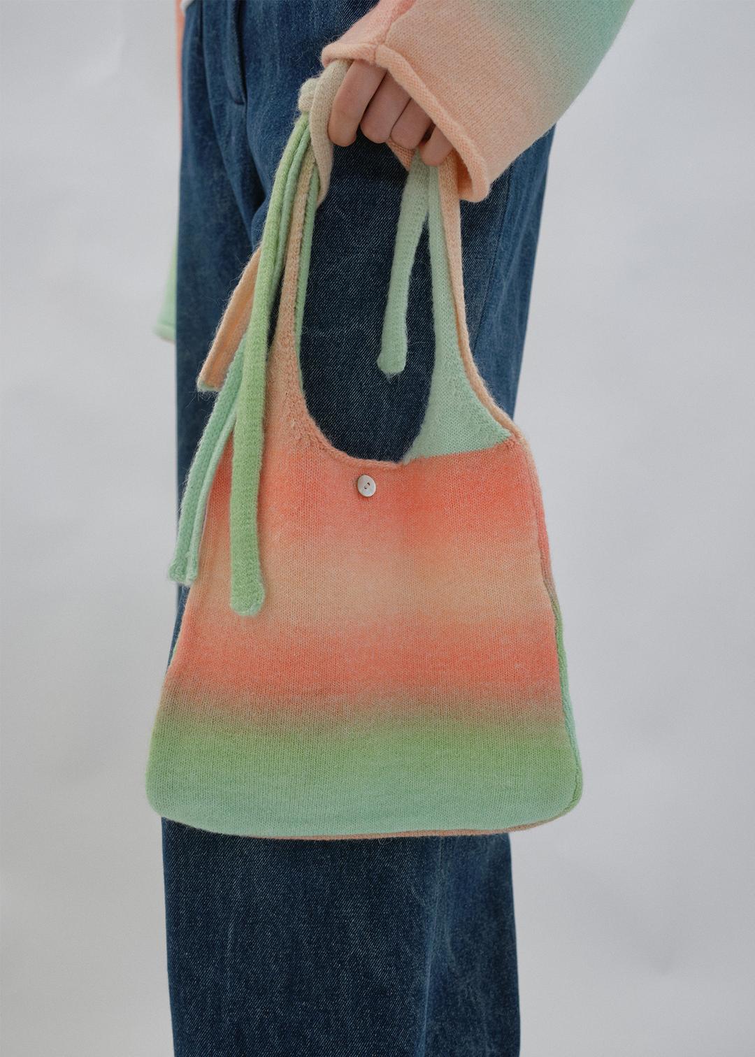 Ribbon Knit Tote Bag_Green, Coral