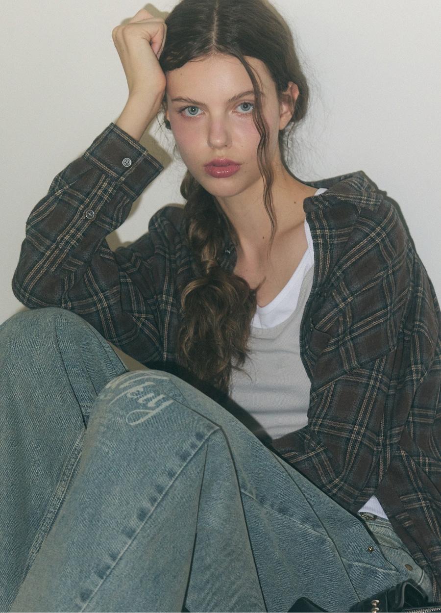 스틸톤 오버핏 체크 셔츠 [BROWN]