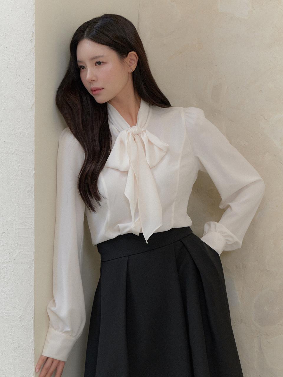 Ribbon-tie Blouse(LL) / Ivory(4color)