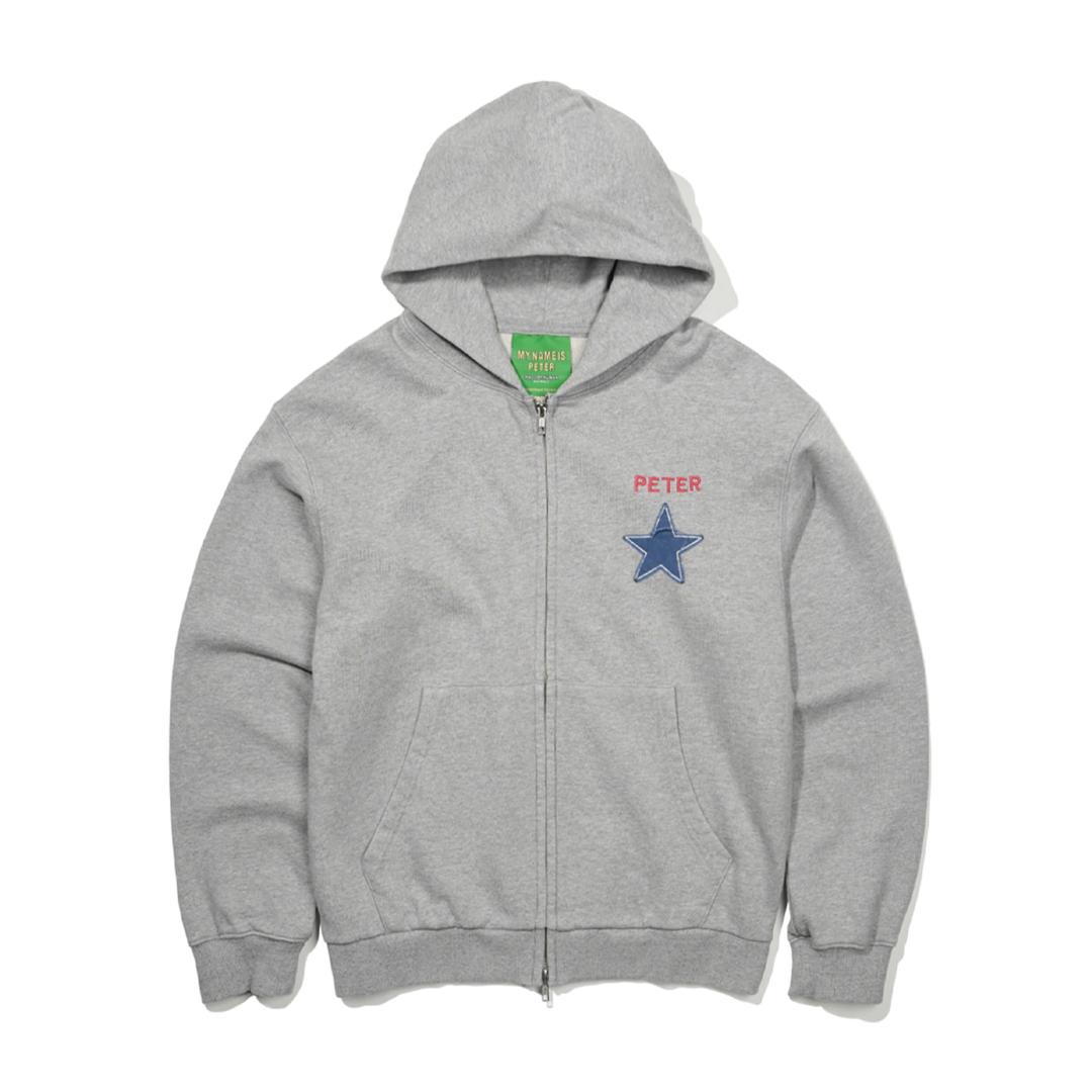 PETER STAR APPLIQUE ZIP HOODIE - GRAY