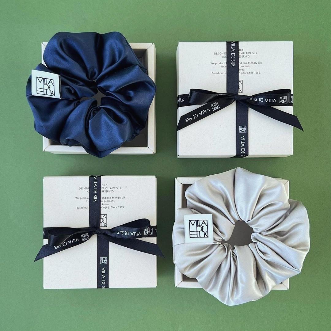 High density 100% silk scrunchie (3colors) 실크 스크런치