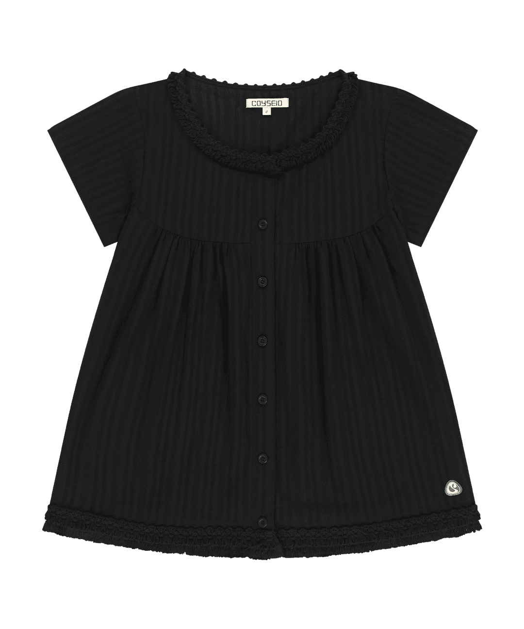 FRINGE SHIRRING BLOUSE BLACK