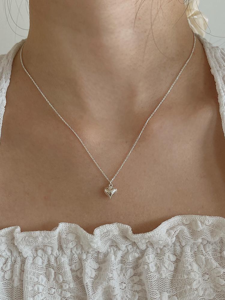 925실버 심플 통통 하트 펜던트 목걸이-실버