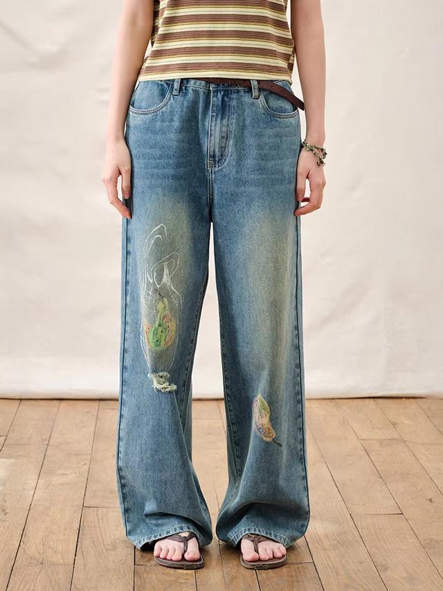 [octopusme] Fruit Print Straight Jeans