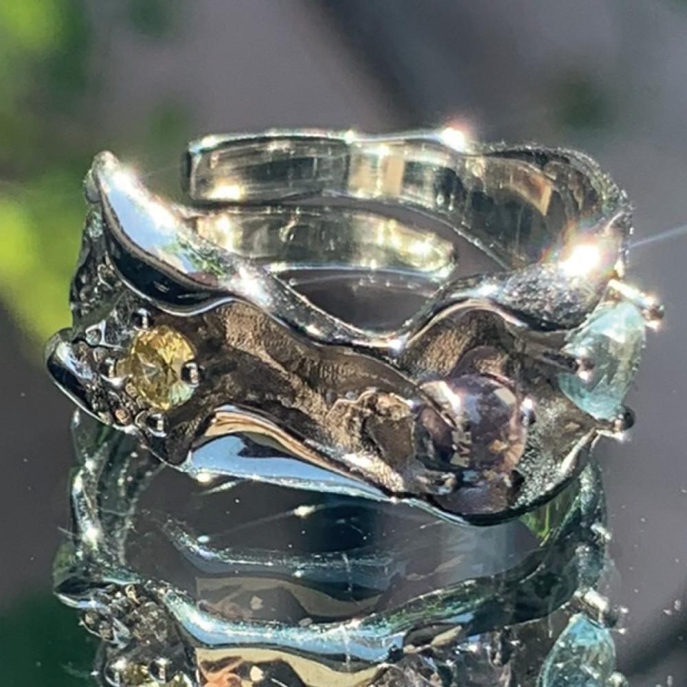 와이알유디 구겨진 꽃잎 속 레인보우 코코 크리스탈 럭셔리 실버925 반지