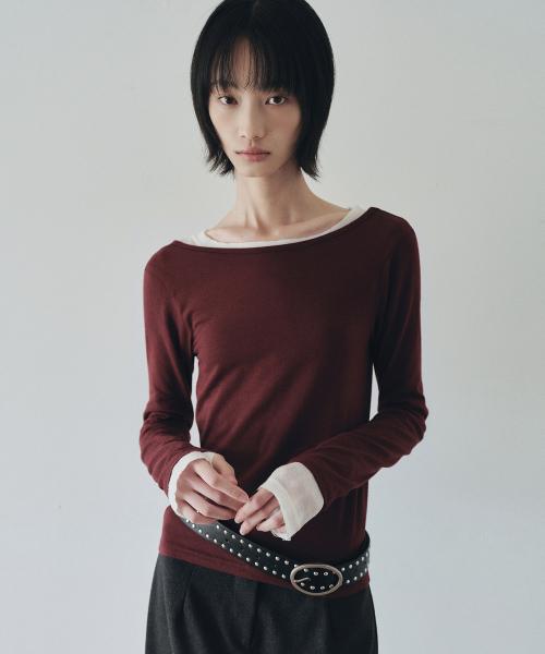 Two-Way U-neck T-Shirt (Burgundy)
