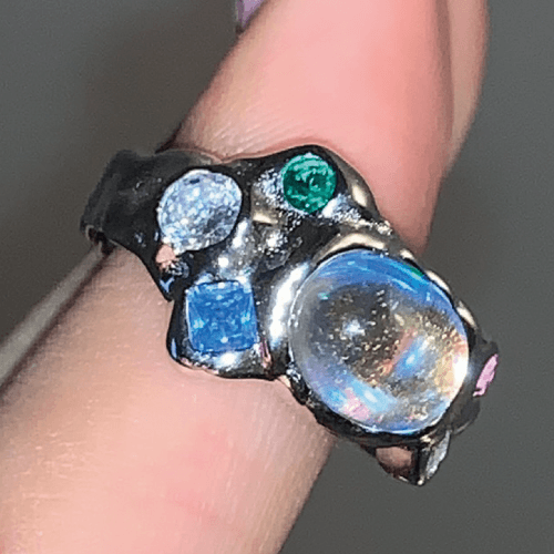 와이알유디 파랑조약돌 문스톤 원석N큐빅 실버925반지 (무료배송)