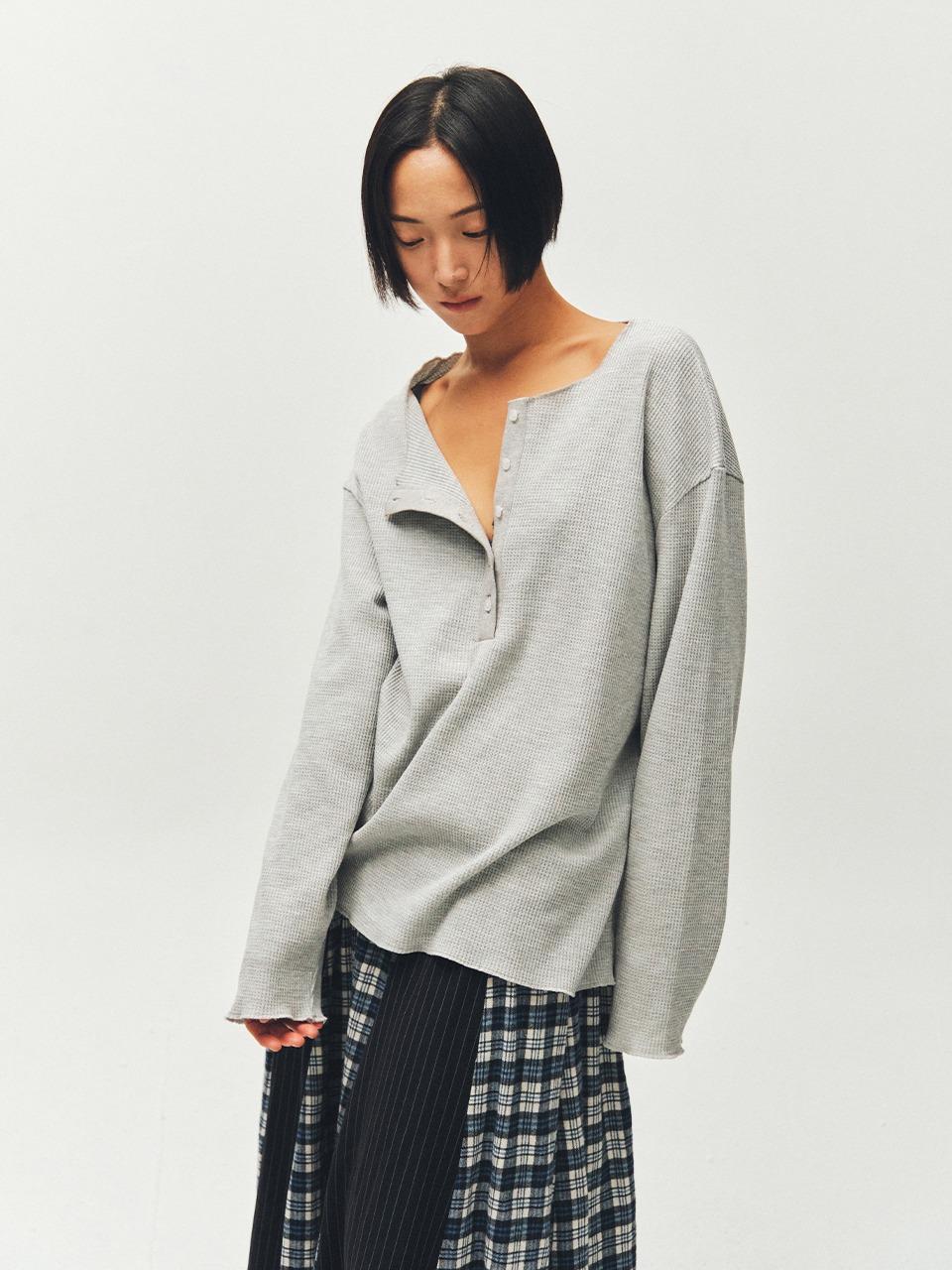 [PLZPROJECT]WAFFLE HENLEY LONGSLEEVE, GRAY