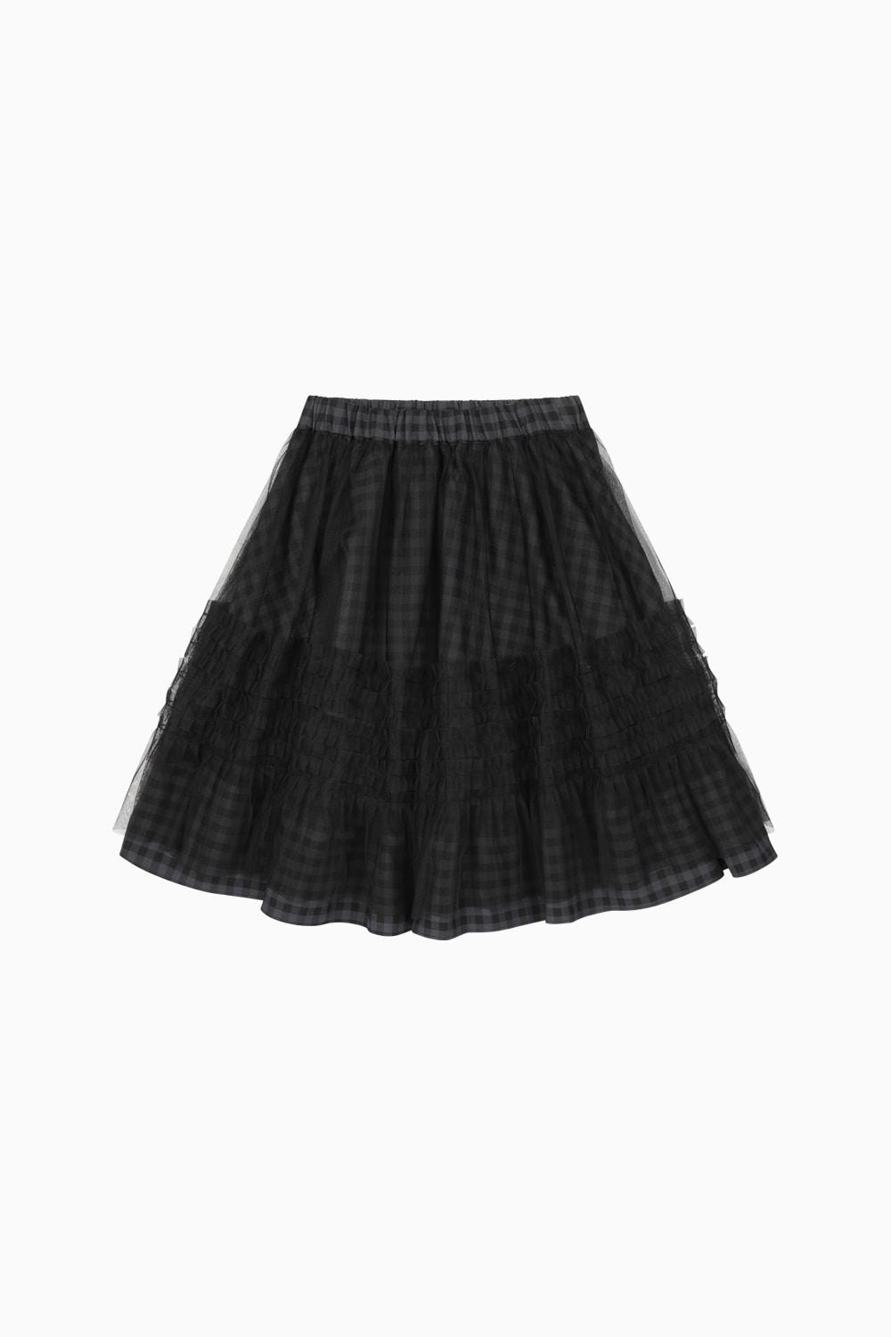 LAYERED SHEER FRILL SKIRT, KHAKI CHECK