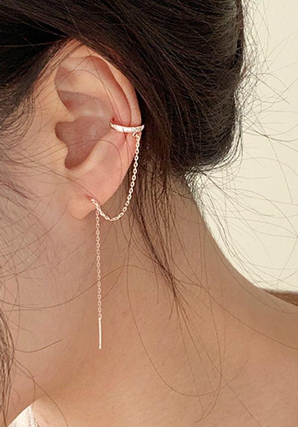 [제작무배] 실버925 룩 큐빅 로즈골드 체인 이어커프 낱개1개