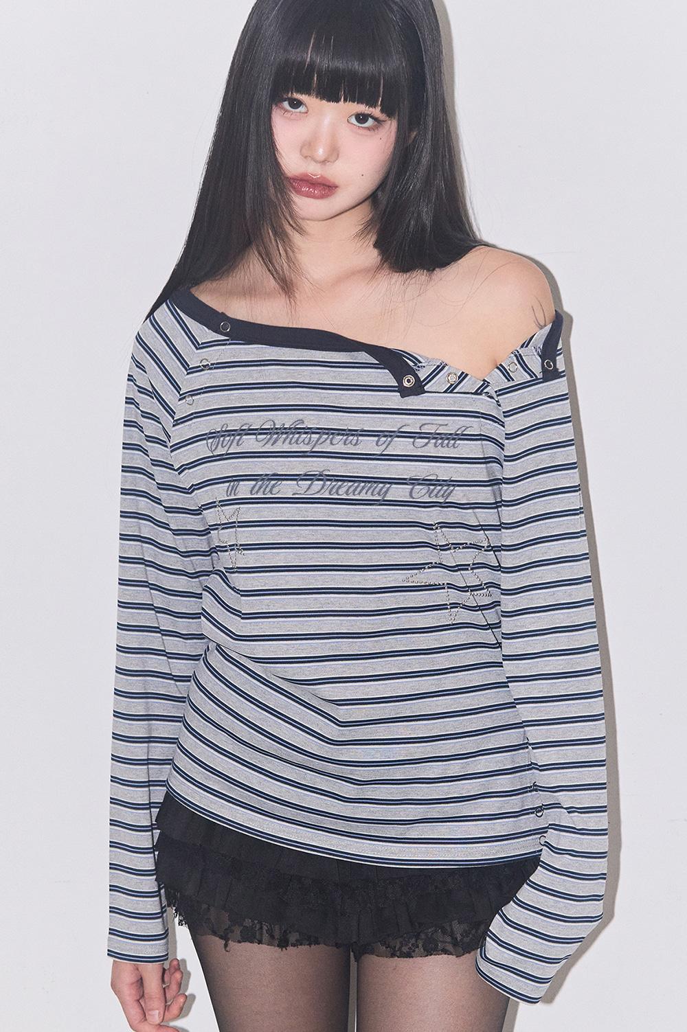 레터링 스냅 롱슬리브 네이비 스트라이프