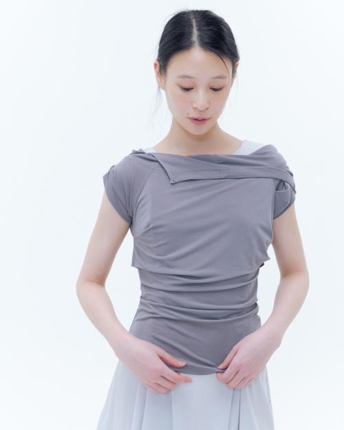 Draped mod hoodie top GREY