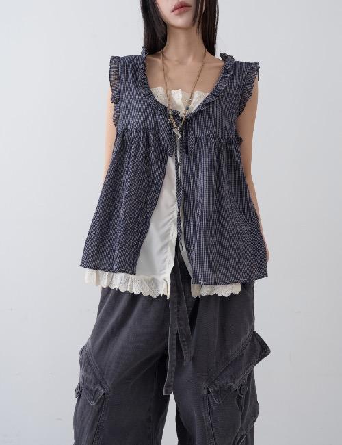 로웨어 vintage check layered blouse