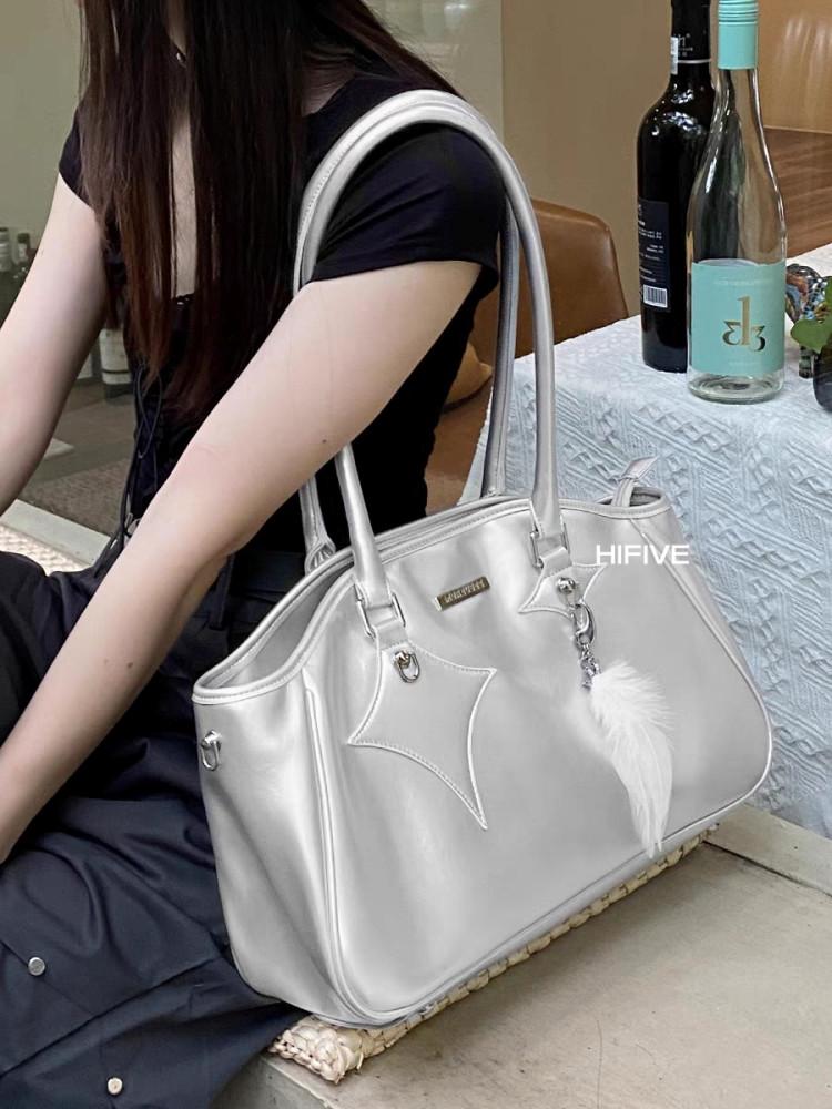 히피베 MOREUSEE 실버 Y2K 대용량 데님 방수 숄더백 가방