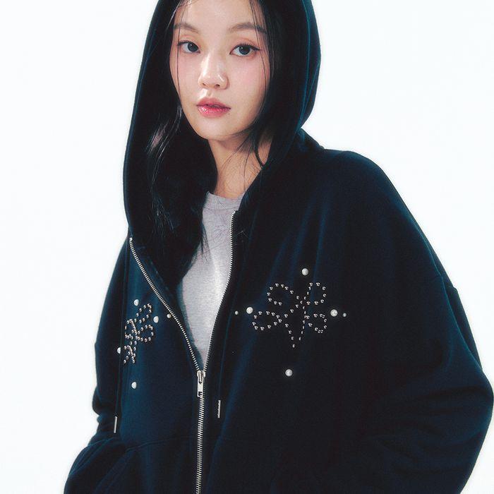 Pearl Hoodie Zip-Up Black