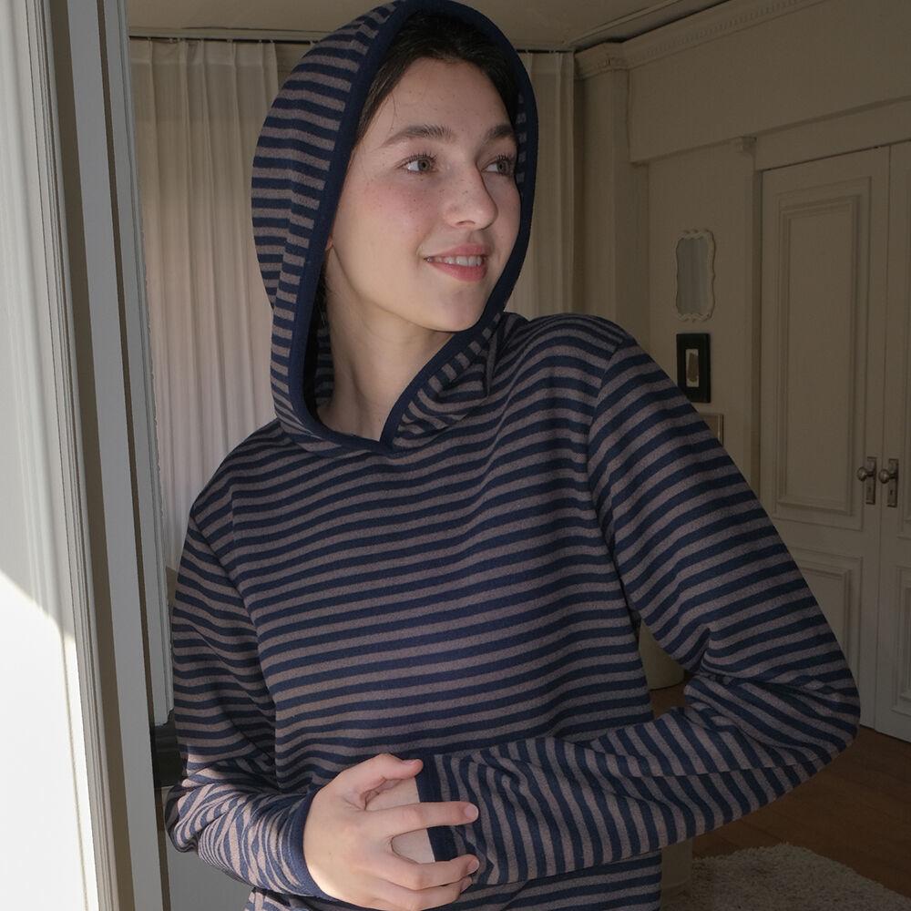 WINTER STRIPE HOODED TOP NIGHT LAKE