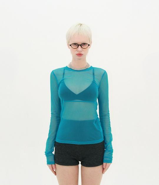 [HAGAMOS] [2nd REORDER] MESH SHEER TIGHT LONG SLEEVE (BLUE)