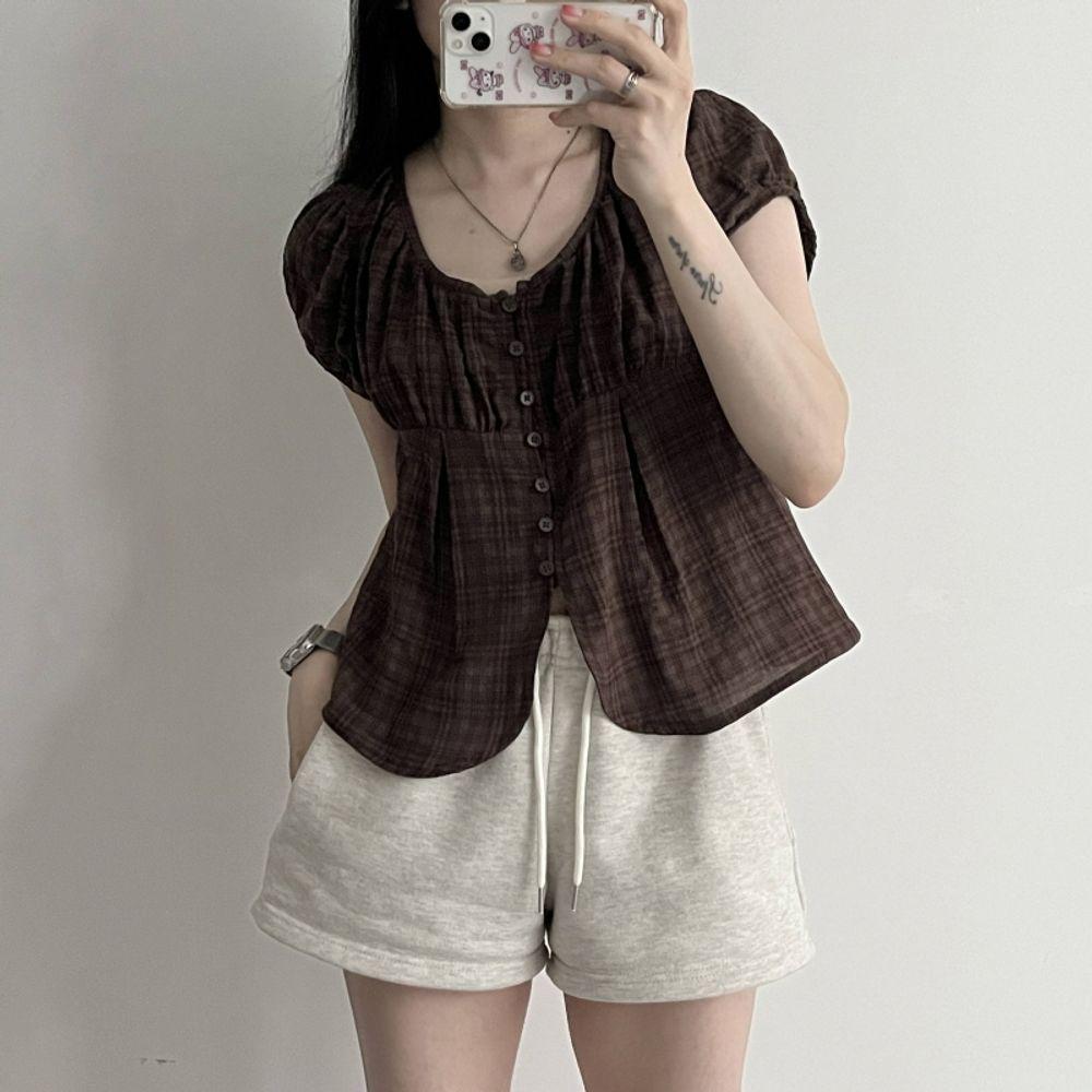 리리앤드 빈티지 체크 반팔 블라우스 (2 color)