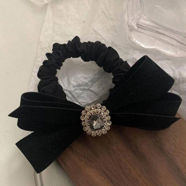 은플 고급스러운 벨뱃 헤어끈 큐빅 머리핀 장식 헤어 포인트 머리고무줄 머리끈 DMM_40404281