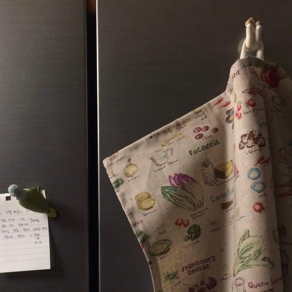 식재료 패턴의 린넨 키친크로스 겸 앞치마