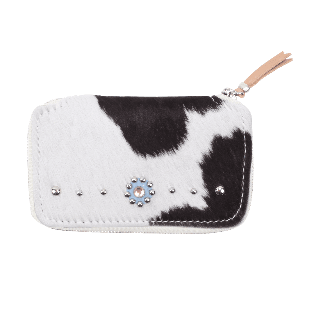 STUD WALLET(Unborn Calf-skin), Black and White