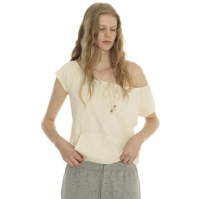 DRAWSTRING OFF-SHOULDER SHORT SLEEVE TEE_IVORY