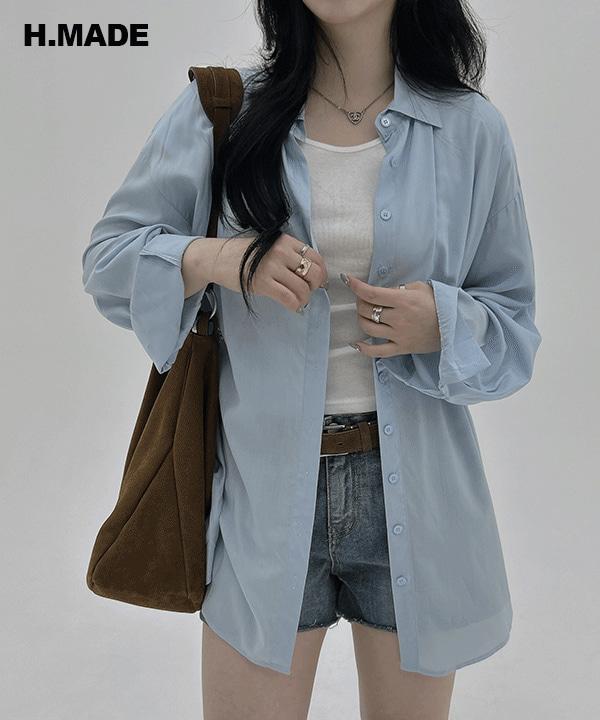 MADE #13371 데일리 오버핏 심플 베이직 여리여리 긴팔 셔츠 : 4color