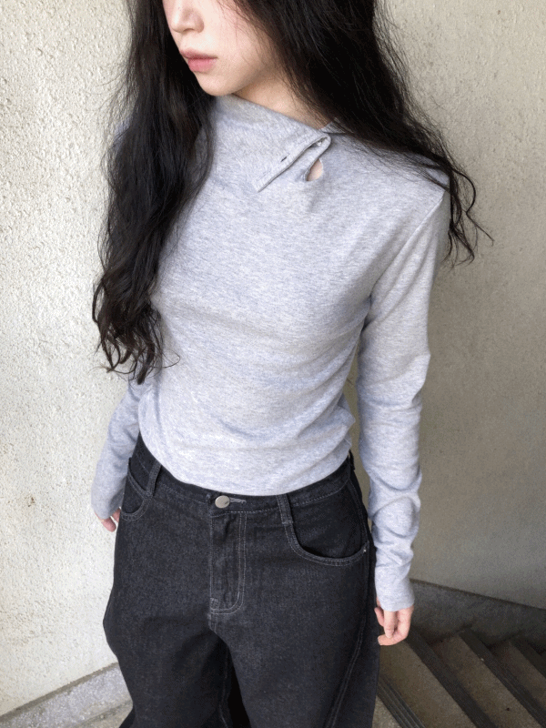 button neck tee (3color) / 버튼 넥 티